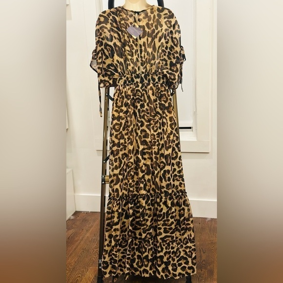- NWT The King Kouture Leopard Printed Kimono Sleeve Maxi Dress - Picture 2 of 12